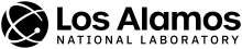 Black circle with crossing white half circles within the black circle to compose a logo. To the right is written Los Alamos National Laboratory.